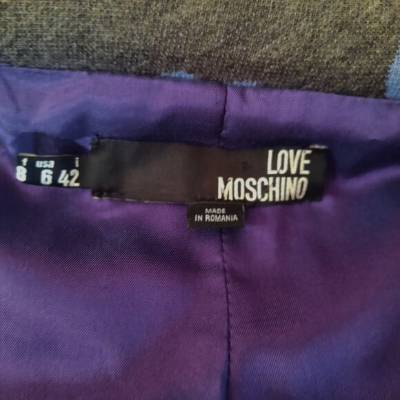 Love Moschino Coat Jacket US 6 Grey Purple Mid Length Big Collar Wool Blend - Picture 11 of 12